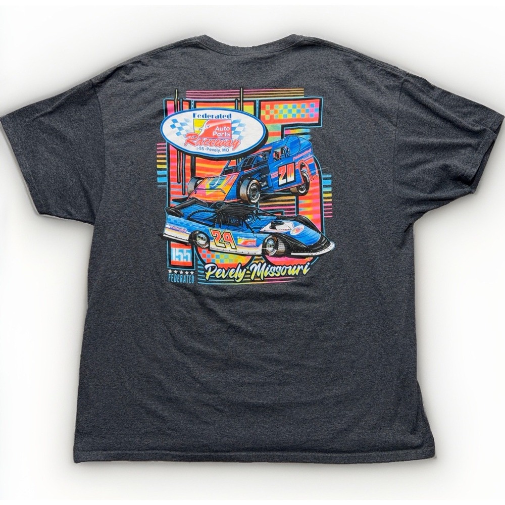 Vintage Federated Auto Parts Raceway Shirt Mens 2XL Gray Dirt Track Racing Tee
